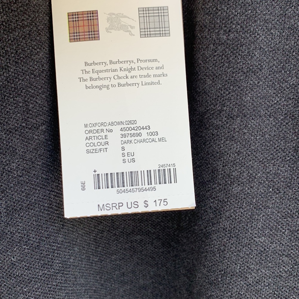 Brand new Burberry Brit Men's Dark Charcoal Cotton Polo Shirt - Picture 5 of 7